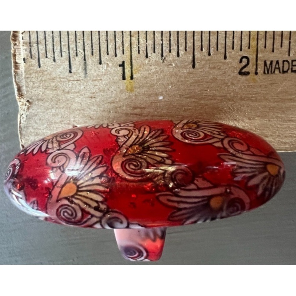 Modern Resin Statement Ring Red Floral Scroll Acrylic Art Ring Size 7 Boutique‎ - Picture 10 of 10